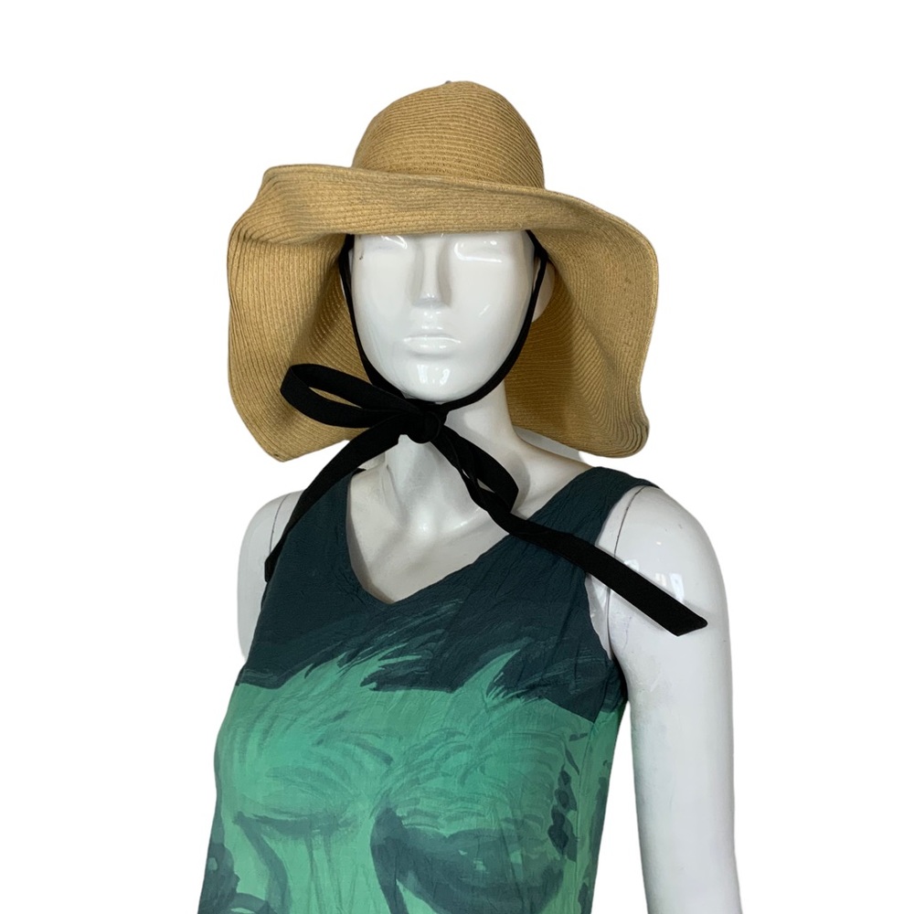 & Other Stories Tan Wide-Brim Straw Sun Hat with Black Chin Tie